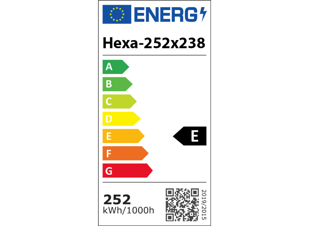 LED svetlo hexagon - 252x238 cm - energetický štítok