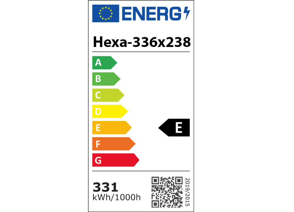 LED svetlo hexagon - 336x238 cm - energetický štítok