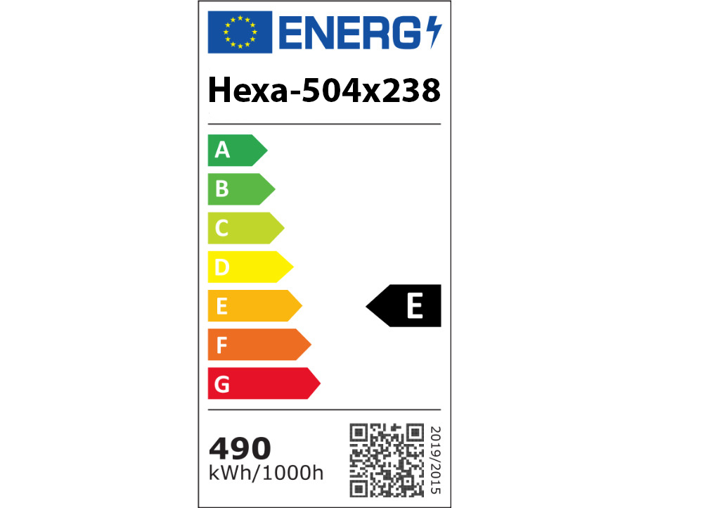 LED svetlo hexagon - 504x238 cm - energetický štítok